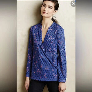 Anthropologie Maeve - Eva Wrap Blouse - Size 4 - Blue Multi - Gently Used!!